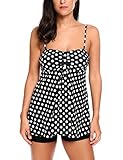 Avidlove Women's Sexy Retro Sailor Stripe Tankini Swimsuit Spaghetti with trunks (XXL, Black Dot)