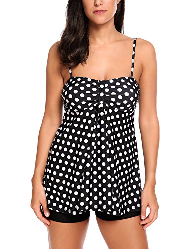 Avidlove Women's Sexy Retro Sailor Stripe Tankini Swimsuit Spaghetti with trunks (XXL, Black Dot)