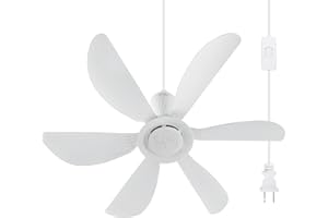 Roodike 22.5" Small Ceiling Fan for Outdoor Gazebo, 13.2 FT Wiring Portable Tent Ceiling Fan for 110V Plug in, 36dB Quiet Operation with on/off Button