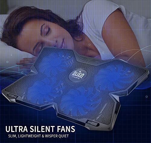 Alien Studio Laptop Cooling Pad – Slim Fan Laptop Stand - 4 Super Silent USB Cooling Fans, 2 Extra USB Ports, Non-Slip Base, Adjustable Tray Height, Compatible with 12-17 in Laptop, Notebook, MacBook - Thumbnail 4