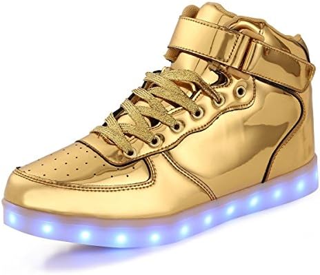 uruoi New Year Gift [New Logo] 11 Lighting Effects High-Top Light Up Shoes LED Sneakers for Women Men Girls Boys Christmas Halloween Birthday Part Gold 37