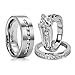 LOVERSRING Couple Ring Bridal Set His Hers Women White Gold Plated Cz Men Titanium Wedding Ring Band Set