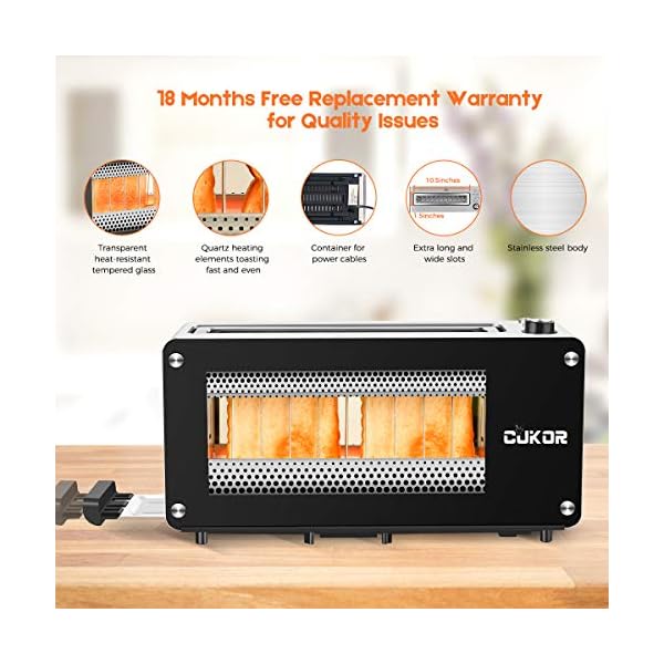 CUKOR 2Slice Long Slot Toaster with Window, Bagel Toaster with Warm