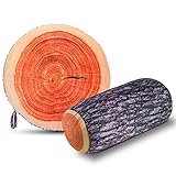 Tianmeijia 2PCS Creative 3D Round Wood Tree Soft Plush Chair Seat Cushion Stump Shaped Pillow + Stump Log Throw Pillow for Home Office Car Soft Decor Washable