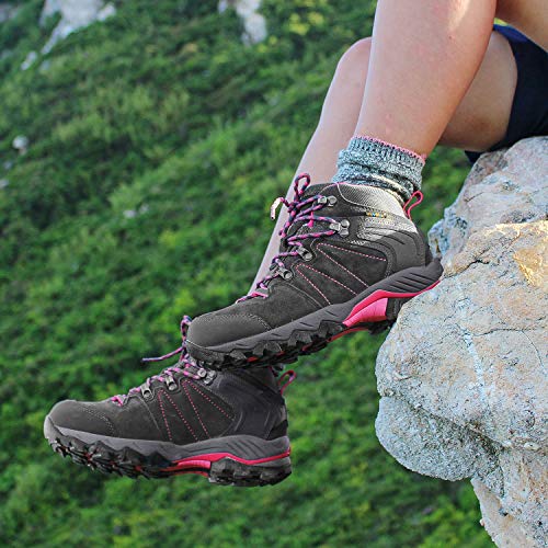 Clorts Women's Classic Hiking Boots Waterproof Suede Leather Lightweight Hiking Shoes Grey/Pink US Women Size 7.5 Medium Width