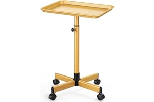 JOSTZHXIN Salon Rolling Tray, Premium Aluminum Tattoo Tray, Salon Rolling Cart Adjustable Height, SPA Service Rolling Trolley Tray for Beauty Hairstylist Dental Clinic,Gold