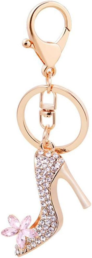 JIAHATEFashion Rhinestone High-Heeled Shoe Keychain Ring Crystal Shoes Key Chain Women Charm Handbag Key Pendant Bag Jewelry