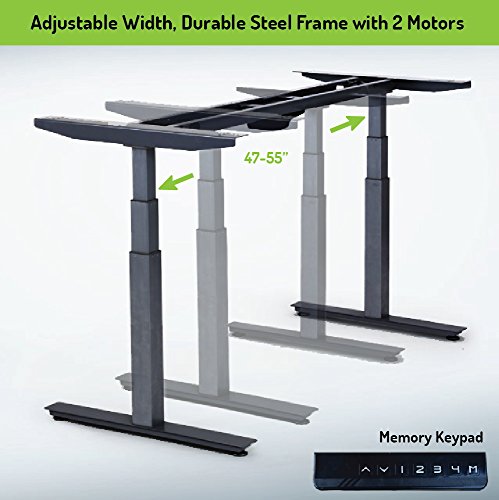RISE UP Electric Adjustable Height Width Standing Desk Legs Frame Base. Ergonomic motorized sit to stand up home commercial office table. Dual 2 Motors. 4 Programmable Memory. Black - Thumbnail 3