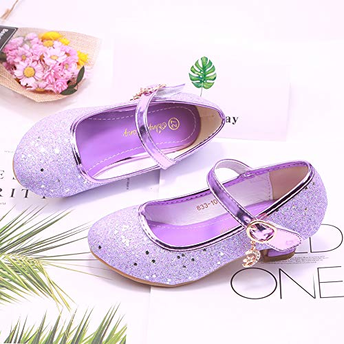 Kids Girls Flats Sparkle Party Mary Jane Princess Dress Shoes (1 M US Little Kid, Purple)
