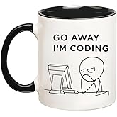YOLANDEEUROKOK Go Away I'm Coding Mug Novelty Gift Coffee Ceramic Mug, 11 Oz Novelty Coffee Mug, Black