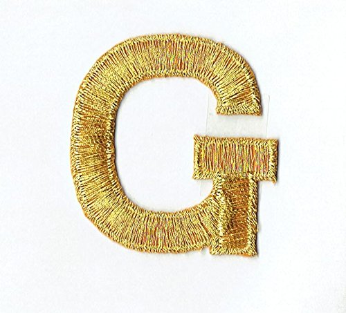 Alphabet Letter - G - Color Gold - 2" Block Style - Iron On Embroidered Applique Patch