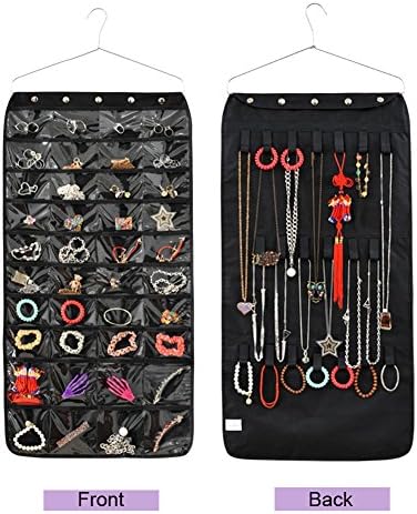 Non-Woven Hanging Storage Organizer for Jewelry and Accesories with 40 Pockets 20 Hooks and Loops