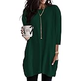 Poetsky Womens 3/4 Sleeve Tunics or Tops to Wear with Leggings Long Shirts Blouses with Pockets S-3XL