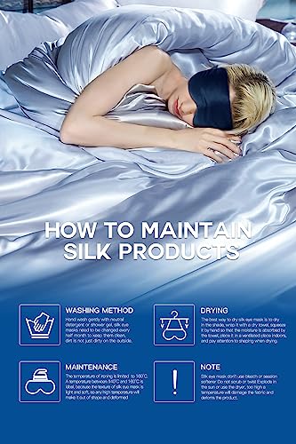 Aosun Silk Sleep Mask, 22-Momme 100% Pure Mulberry Silk Light-Blocking Eye Mask with Adjustable Strap, Hypoallergenic, Gifts for Women and Men (Blue)