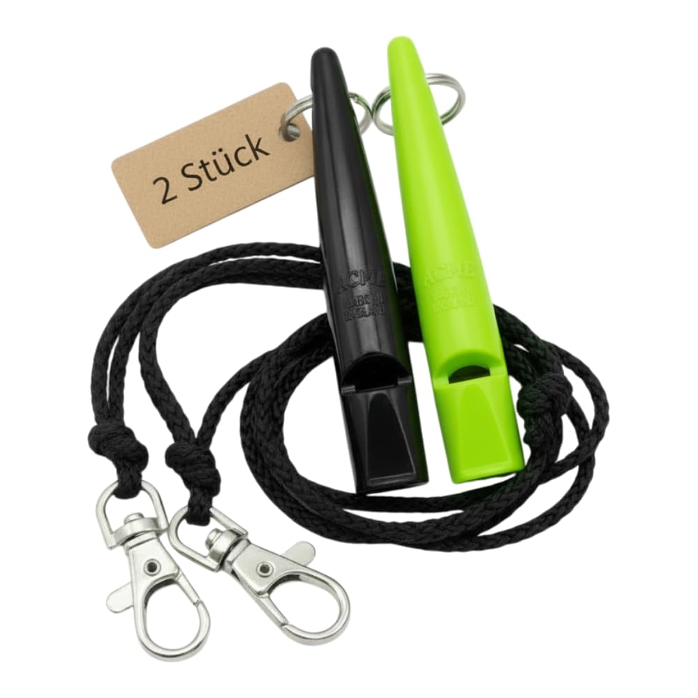 ACME Dog Whistle No. 211.5 with Whistle Band | Double Pack | 2 Whistles Including 2 Bands | Ideal for Recall - Loud and Far-reaching (Black + DG Green)