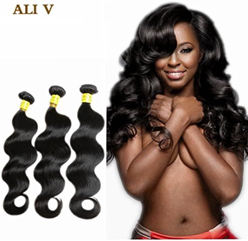 ALI V 3 Bundles 100% Virgin Remy Human Hair Weft Body Wave Unprocessed Brazilian Bundle Extension 1b Natural Black Color 100 g/PC 20 20 20 inch