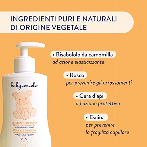 Babycoccole Sweet After-Sun Milk for Children. Moisturizing and Refreshing. Pure and Natural Ingredients of Plant Origin. Quick absorption. Dermatologically Tested, for Sensitive Skin - 200 ml