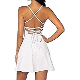 QINSEN Womens Two Pieces Tennis Dress with Shorts Workout Open Back Active Golf Dresses