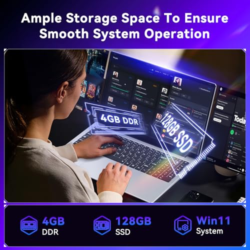 XWU 15.6 Inch Laptop, 4425Y Processor, 4GB RAM, 128GB SSD, 1920x1080 Full HD 100% sRGB, Wi-Fi 5 Dual Band, Bluetooth 5.0