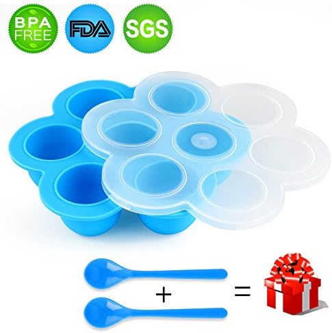 Silicone Egg Bites Molds for Instant Pot Accessories ，WEIO FDA Approved Fits 5,6,8 qt Pressure Cooker,Baby Food Storage Silicone Food Molds with Lid and 2 PACK Spoons