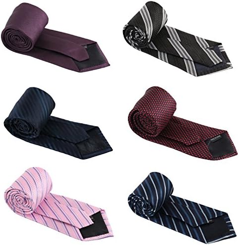 Set of 6 Elegant Neck Ties Mens Business Solid, Woven, Stripes Necktie Tie Mixed Set (Set 11)