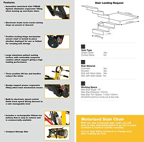 Medical Motorized Stair Chair,Emergency Transport Stair Lifting Evacuation Chair - Load Capacity: 440 lb. Yellow - Thumbnail 4