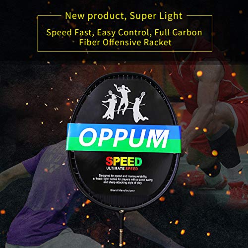 OPPUM Graphite Badminton Racket Integral Moulding Craft Racket Full Carbon Fiber Material Lightweight 1 Player Badminton Racquet-Black