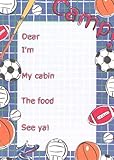 Boys Ball Games Camp Stationery, Fill-In Style, 10 Pack w/Stickers & Pen