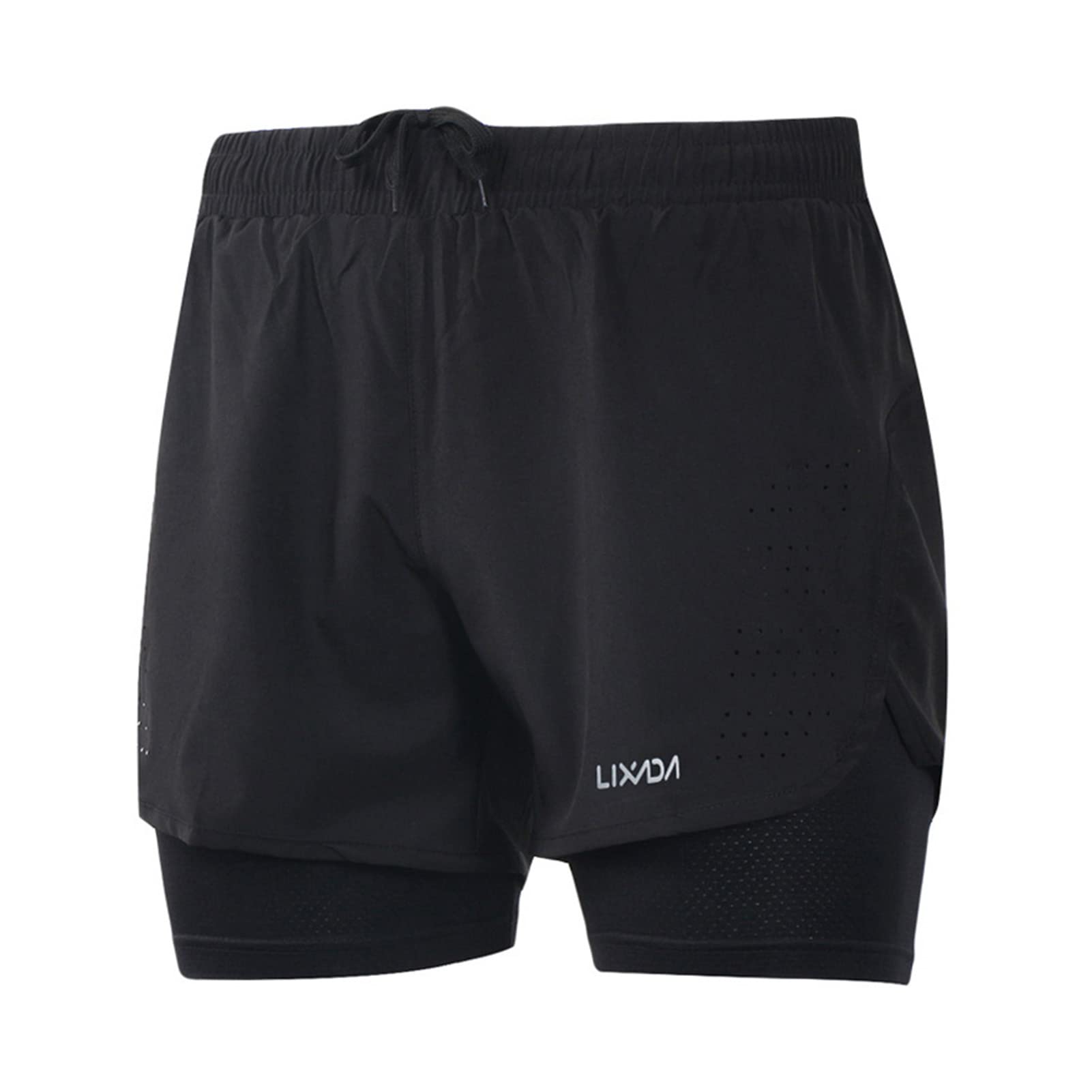 Lixada 2 in 1 Running Shorts Men Athletic Shorts Fitness Marathon Shorts Breathable + Quick Dry Black