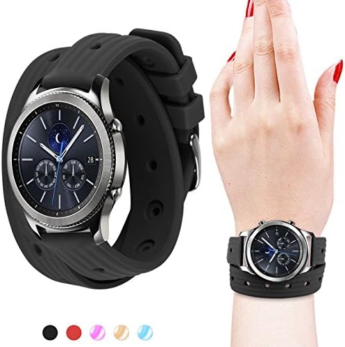Gear S3 Bands, Soft Silicone Watch Bands for Women 22mm Rubber Watch Strap with Stainless Steel Buckle Double Tour Replacement Wristband for Samsung Gear S3 Frontier/Classic Smart Watch - Black