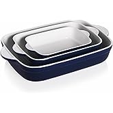 Sweejar Casserole Dishes for Oven, Ceramic Bakeware Set of 3, Lasagna Pan Deep with Handle, Rectangular Baking Pan Set, 9x13 Baking Dish for Cooking, Banquet and Daily Use (Navy)