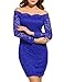 ACEVOG Women's Off Shoulder Lace Dress Long Sleeve Bodycon Casual Dresses (Small, Blue)