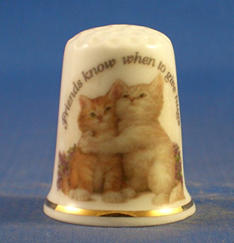 Porcelain China Collectable Thimble - Friends Know when to Hug -- Free Gift Box