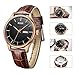 BUREI Men's Simple Classic Wrist Watches Date Day Calendar Brown Calfskin Leather with Black Dial