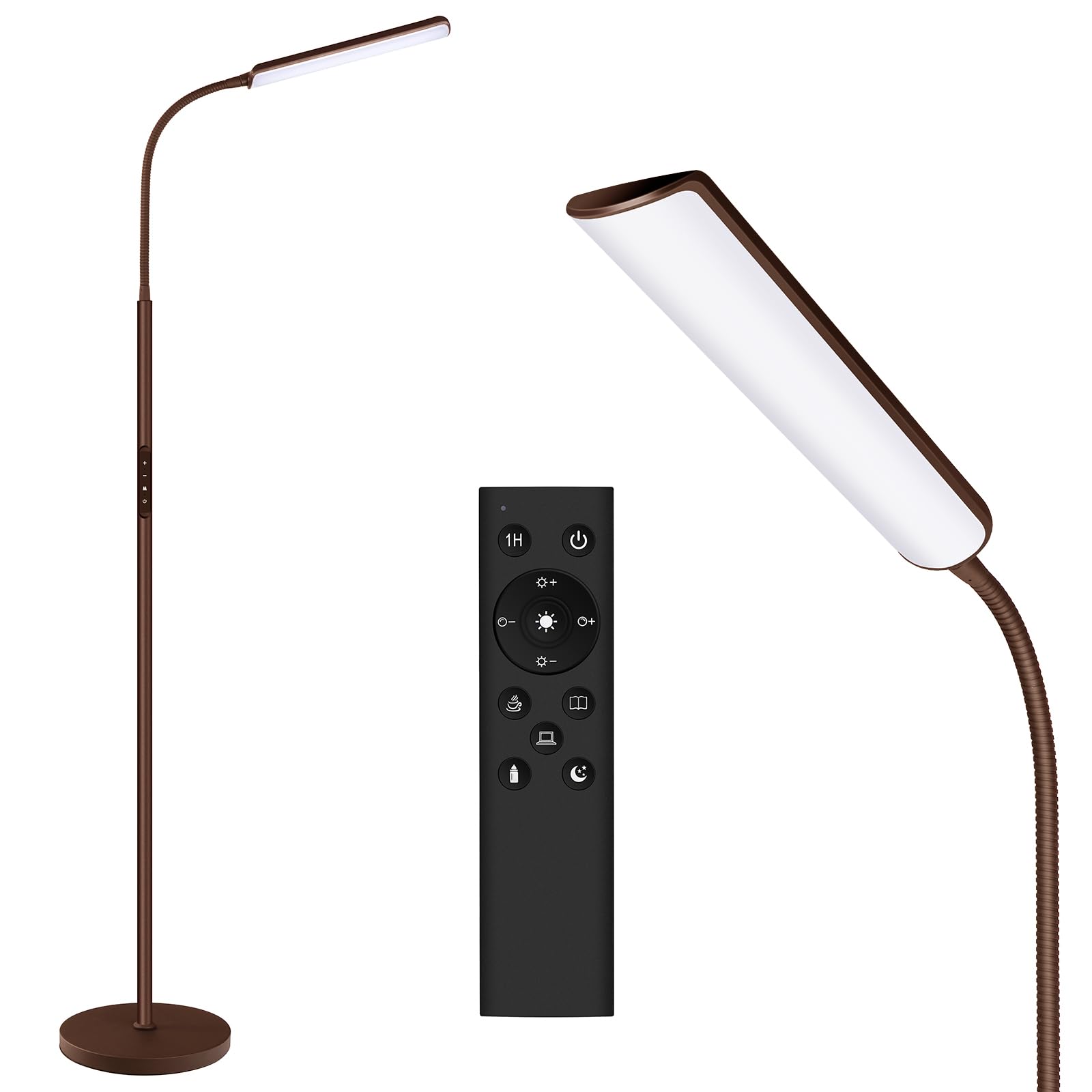 Dimunt LED Floor Lamp, Bright 15W Floor Lamps for Living Room, Adjustable 3000K-6000K & Brightness Standing Lamp with Remote & Touch Control, Reading Floor Lamps with 1H Timer for Home Office-Brown Image
