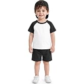 LessonZoo Toddler Boys' 2 Piece Summer Outfits | Short Sleeve Raglan Tee, Color Block, Crewneck, Summer, Casual Shorts, Cute, for Baby size 1-6T, Back to School