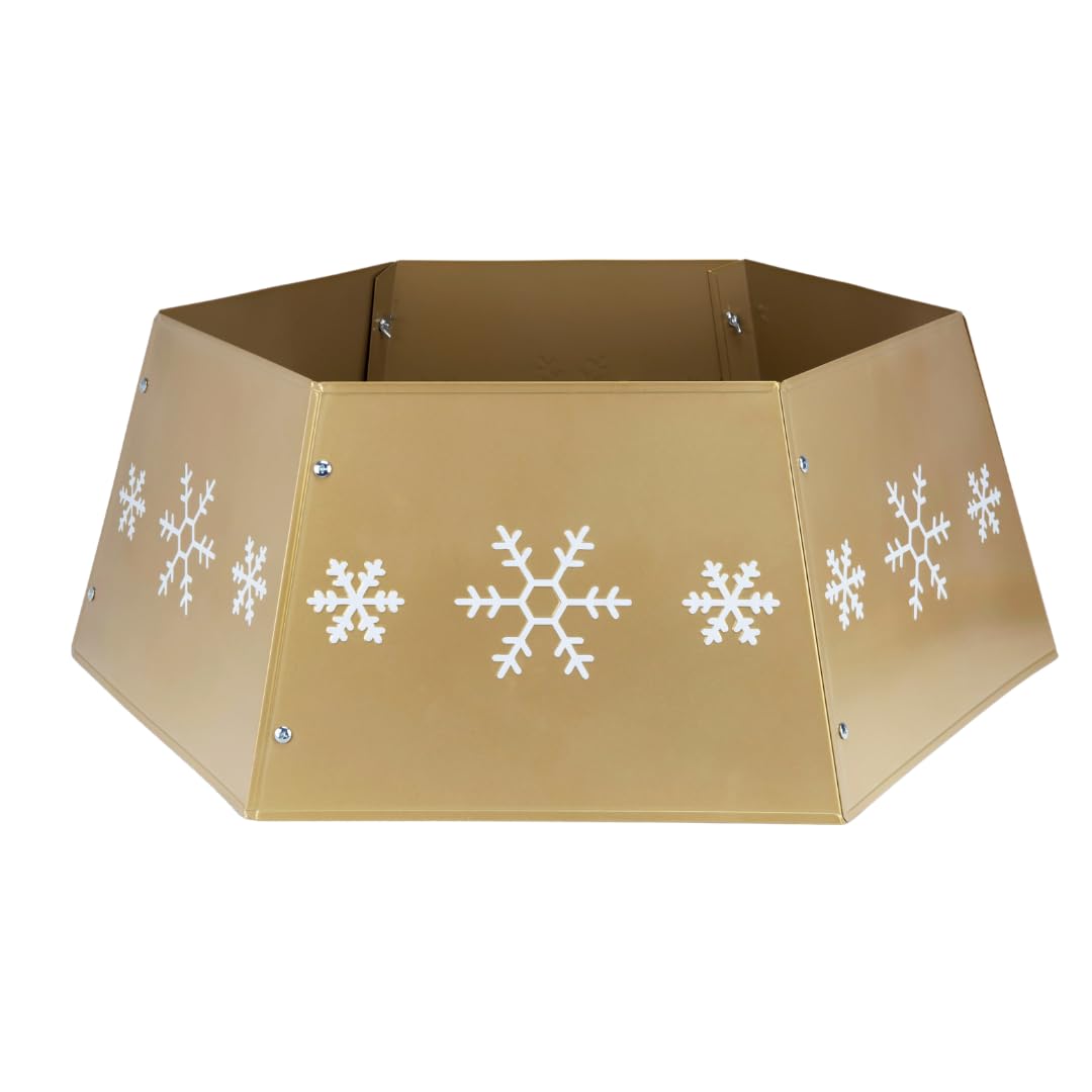 Metal Tree Gold Christmas Tree Skirt Collar - Metal Gold Tree Skirt Skirt (Gold & White)