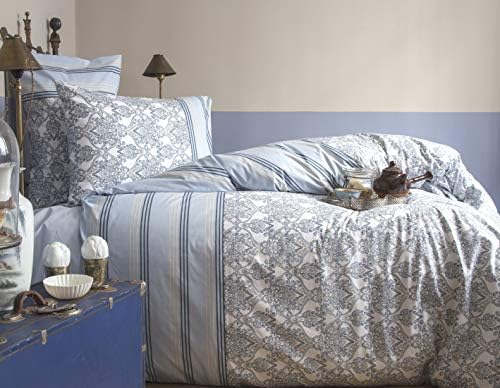 Issimo Helen 100% Cotton 3 Pcs Duvet Cover Set - Double 200x200 cm - Light Blue & Beige - Hidden Zipper - OekoTex Certified - Soft Touch - Fade Resistant
