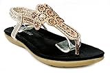 Women Glitter Sparkle Rhinestone Cut Out T-Strap Cushioned Slingback Thong Sandals