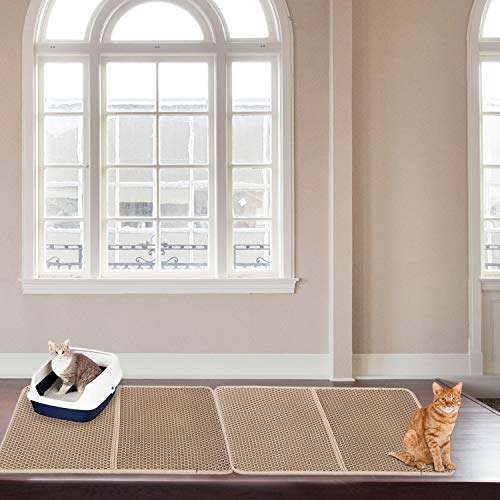 lesotc Cat Litter Mats Extra Large, Large Cat Litter Mat Litter Trapping, Jumbo Cat Litter Mats for Litter Box, Double-Layer, Waterproof, PU Leather Edge,(34" X 30", Beige)