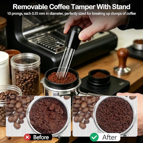 TECKZOON Espresso Maker Accessories Set of 9 51mm with Tamper Station, Coffee Leveler, WDT Tool, Stirrer, Dosing Funnel, Strainer, Cleaning Brush, Spoon Clip