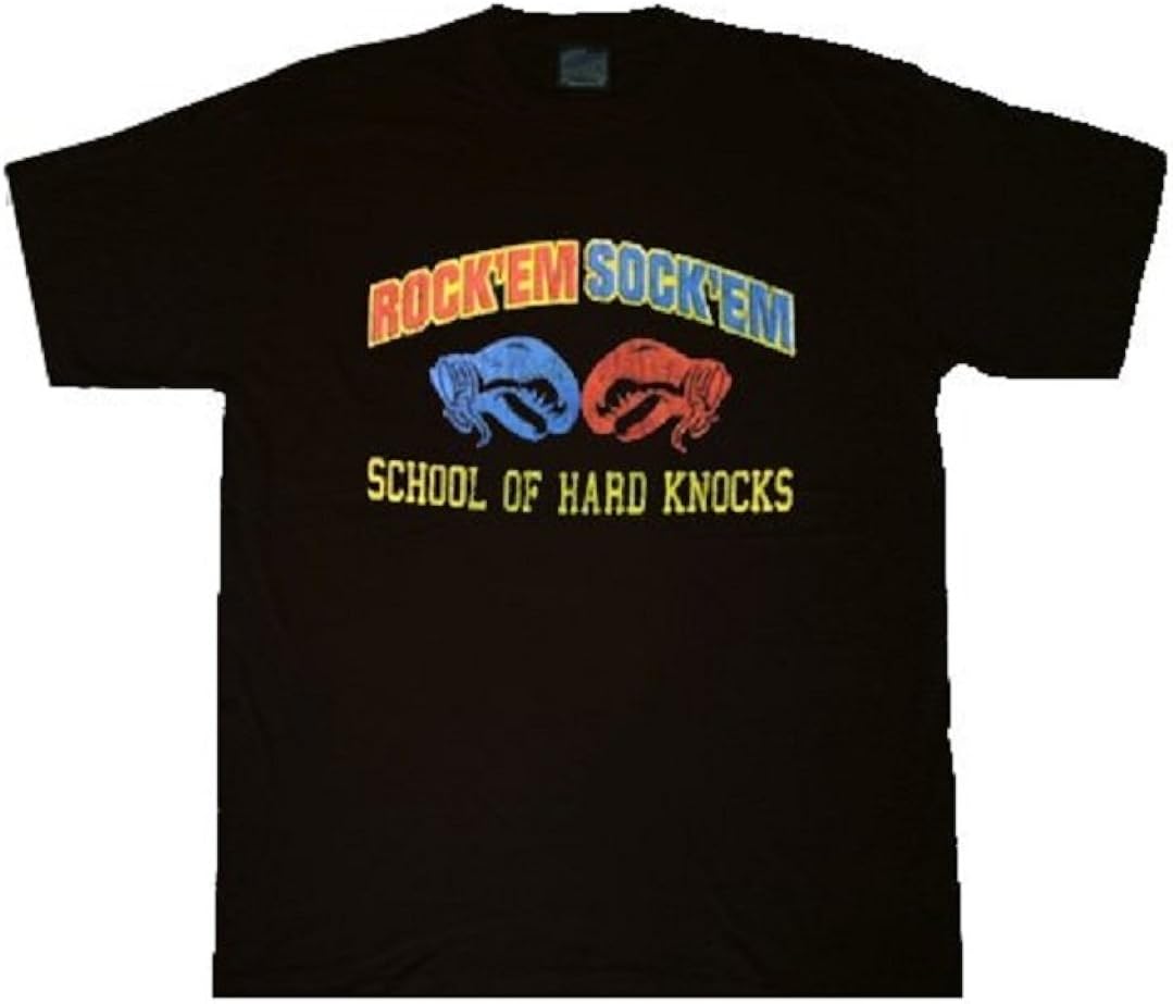 Amazon Com Rock Em Sock Em Robots Hard Knocks Black Tee T Shirt Clothing