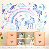 SELIEM Unicorn Wall Decals, Peel and Stick Unicorn Rainbow Vinyl Wall Stickers Removable Decals for Girls Bedroom Kids Room Nursery, Unicorn Wall Art Home Decorations Party Supplies