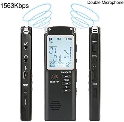 Digital Voice Recorder - FecPecu 8GB 1536Kbps Multifunctional Dictaphone HD Recording Double Microphone/Noise Cancelling/Voice Activated MP3 Dgital Audio Player for Class, Lectures, Interview (FVRT60)