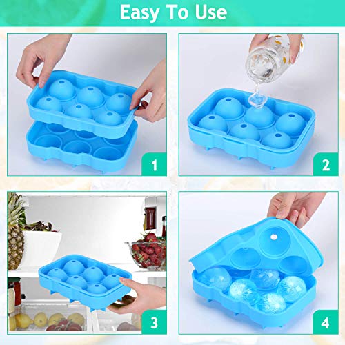 Ice Cube Trays, Ice Cube Tray with Lid, Large Silicone Ice Cube Tray, Ice Ball Mould & Funnel, Whiskey Ice Ball Maker Ice Clip, Easy to Release Spill-Resistant, Food Grade Materials, Blue/Green