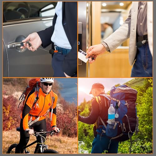 Retractable 4-Piece Key Ring, Retractable Steel Cable 60 cm, Carabiner Keychain with Paracord Clip, Reel Carabiner (Black + Beige + Blue + Orange)
