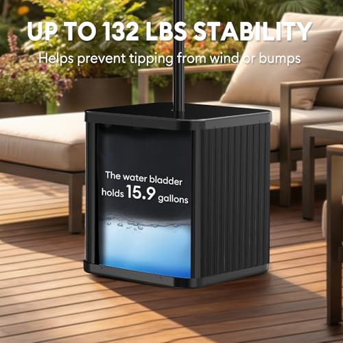 Umbrella Side Table with Umbrella Hole, Hyperzoo 2-in-1 Outdoor Side Table & Umbrella Stand with Fillable Base, Heavy Duty Poolside Table Holds 132 lbs, Fits ≤1.5” Pole for Poolside & Backyard, Black