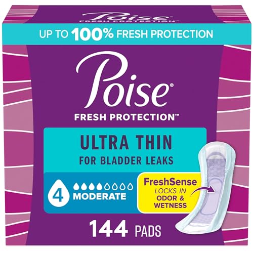 Photo 1 of (3 pack) Poise Ultra Thin Incontinence Pads & Postpartum Pads for Bladder Leaks, 4 Drop Moderate Absorbency, Regular Length, 144 Count, Packaging May Vary