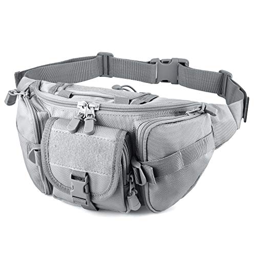 DYJ Tactical Waist Pack Bag Military Waist Pack Portable Fanny Packs Large Army Waist Bag for Daily Life Fishing Cycling Camping Hiking Traveling Hunting Shopping (Gray)