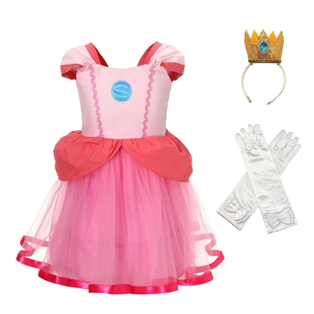 Lito Angels Princess Peach Fancy Dress Up Costume with Crown and Gloves for Baby Girls Age 0-3 Months, Hot Pink (Tag Number 60)